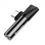 Baseus Audio Adapteris USB-C uz Mini Jack 3.5mm + USB-C (melns)