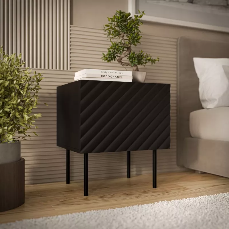 Naktsgaldiņš Cama meble LUCCA, 2 gab., 47x40x52 cm, melns, MDF/skaidu plātne