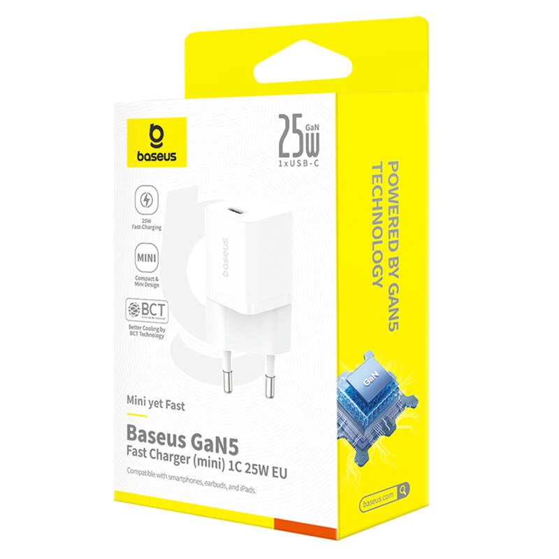 Baseus P10110909213-00 USB-C GaN5 mini 25W tīkla lādētājs Balts
