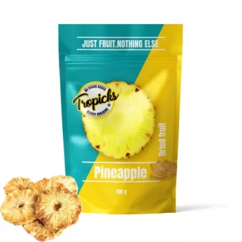Žāvēts ananāss Tropicks 100 g – sagriezts dehidrēts auglis, dabīga uzkoda