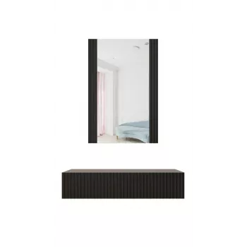 Tualetes galdiņš ar spoguli cama meble PAFOS 80×41,6×100 cm, MDF rāmis, 1 atvilktne, matēti melns