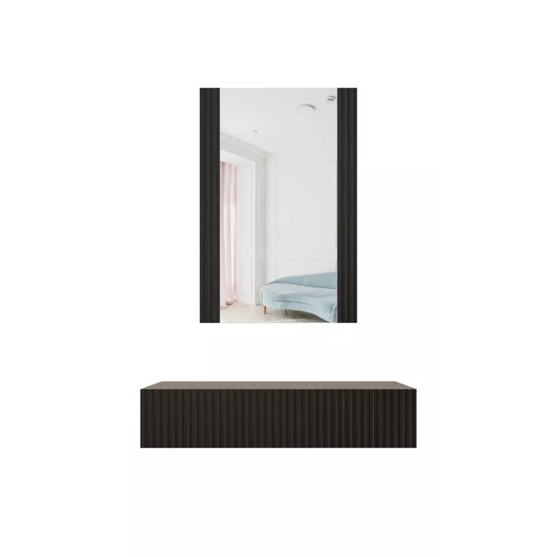 Tualetes galdiņš ar spoguli cama meble PAFOS 80×41,6×100 cm, MDF rāmis, 1 atvilktne, matēti melns