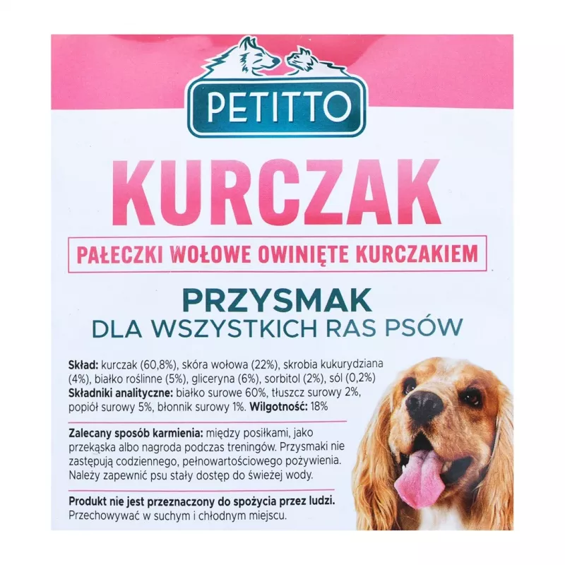 Suņu kārumi PETITTO Chicken wrapped chopsticks 500 g — vistas garšas košļājamie kociņi, 60% proteīna, 18% mitruma