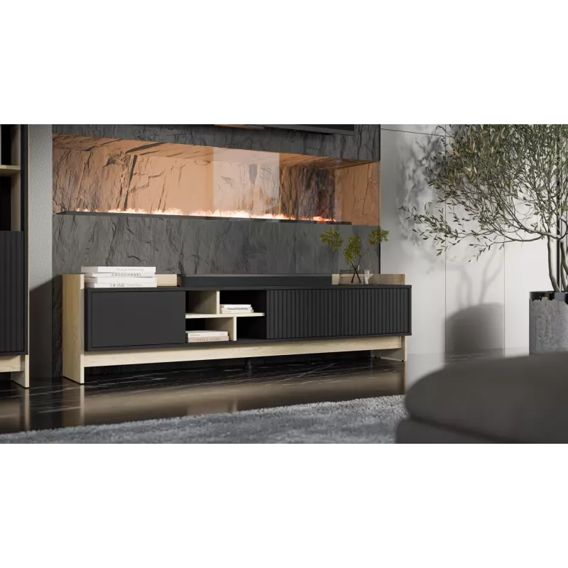 Cama RTV PORTO 3D Skapis 190x38x50 ozols/melns