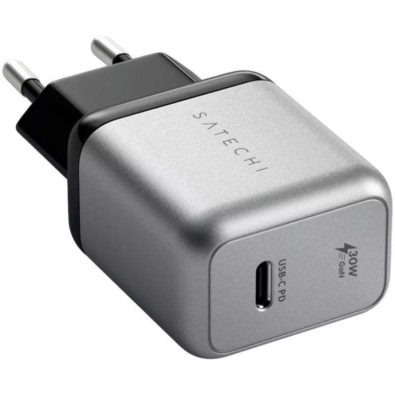 Mobilās ierīces lādētājs Satechi ST-UC30WCM-EU — Universāls iekštelpu maiņstrāvas lādētājs ar 1× USB-C, melns/sudraba