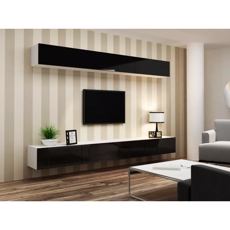 Cama viesistabas mēbeļu komplekts VIGO 13 balts/melns glancēts