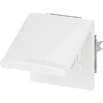 Pie sienas stiprināma Schuko kontaktligzdas ielaidmehānisma ar eņģēm pārsegu, busch jaeger 20EUGK-34-101, padziļināta montāža, visiem laikapstākļiem, alpu balta