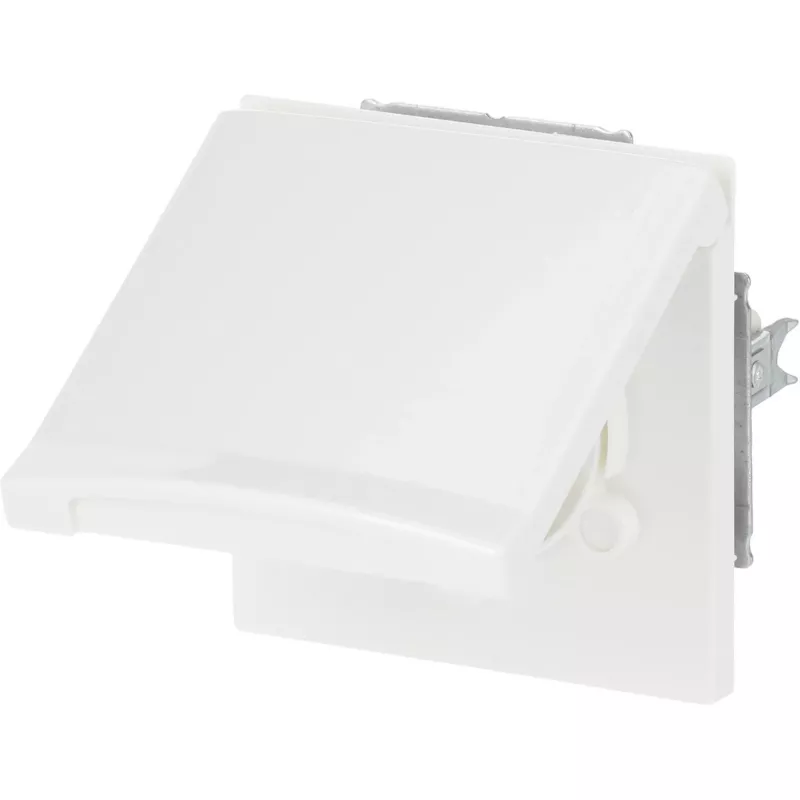 Pie sienas stiprināma Schuko kontaktligzdas ielaidmehānisma ar eņģēm pārsegu, busch jaeger 20EUGK-34-101, padziļināta montāža, visiem laikapstākļiem, alpu balta