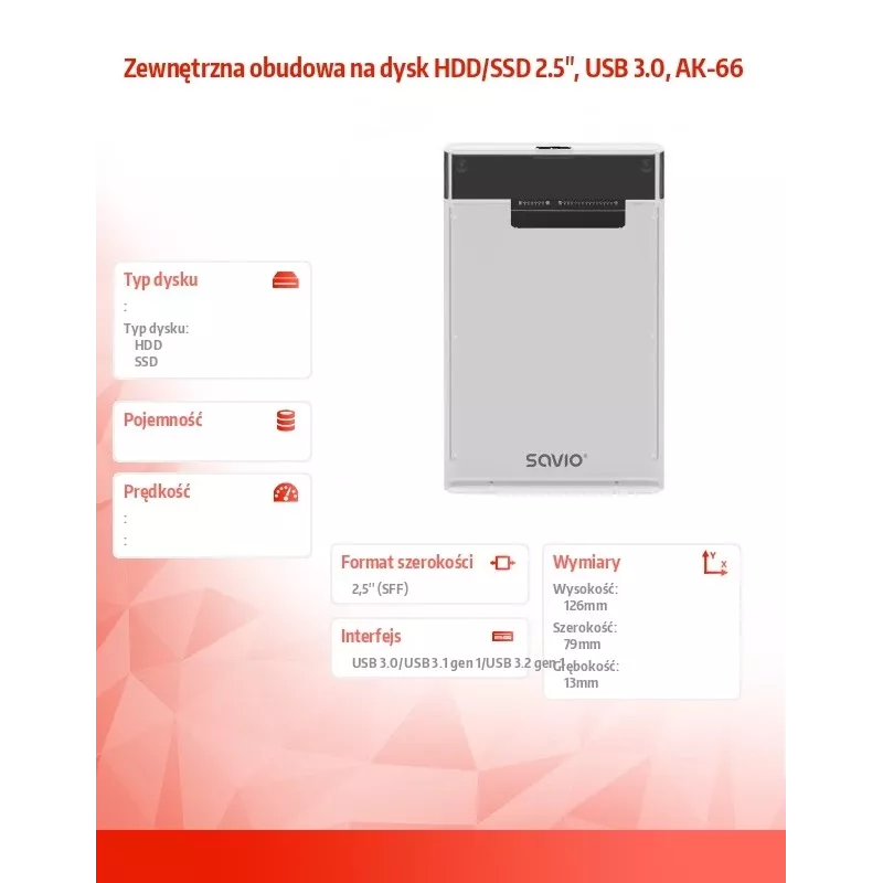 HDD/SSD korpuss Savio AK-66