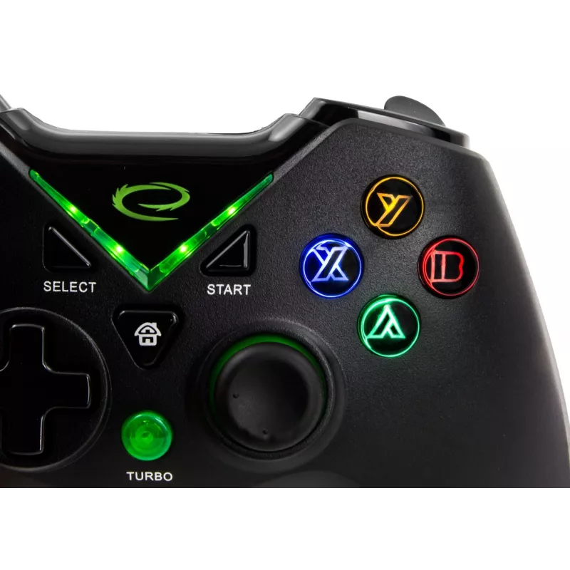 Spēļu kontrolieris Esperanza EGG114K, vadu, USB 2.0, melns — 12 pogas, 2 kursorsviras, vibrācija, priekš PC un Xbox Series X/S/One