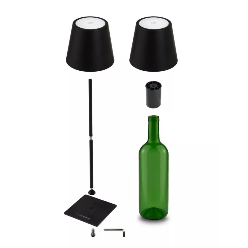 Galda LED lampa ESPERANZA ELD119K melna — 3 W, 4000 K, 200 lm, USB-C, 2400 mAh baterija, 400 mm augstums