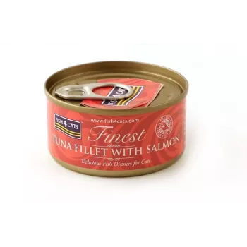 Slapja kaķu barība FISH4DOGS Tunča fileja ar lasi 70 g paciņā, pieaugušiem kaķiem, zivju garša, 85% mitrums