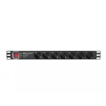 Strāvas sadales bloks LANBERG PDU-PRO-07F-0200-BK — 1U plaukta PDU, 7 Type F rozetes, 16 A, 2 m kabelis, melns
