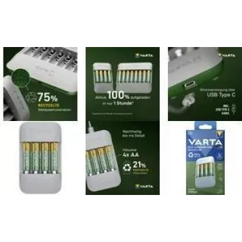 Bateriju lādētājs Varta Eco Charger Pro Recycled 4x AA 2100mAh (modelis 56816)