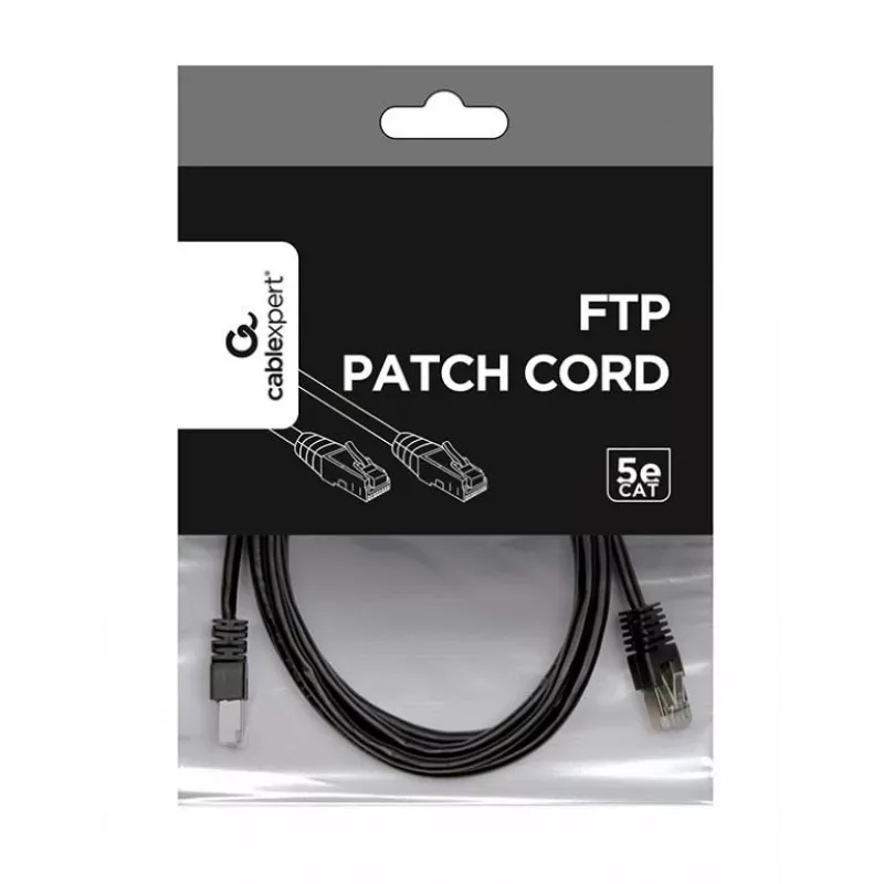 komutācijas kabelis CAT5E Ftp 2M/PP22-2M/BK Gembird