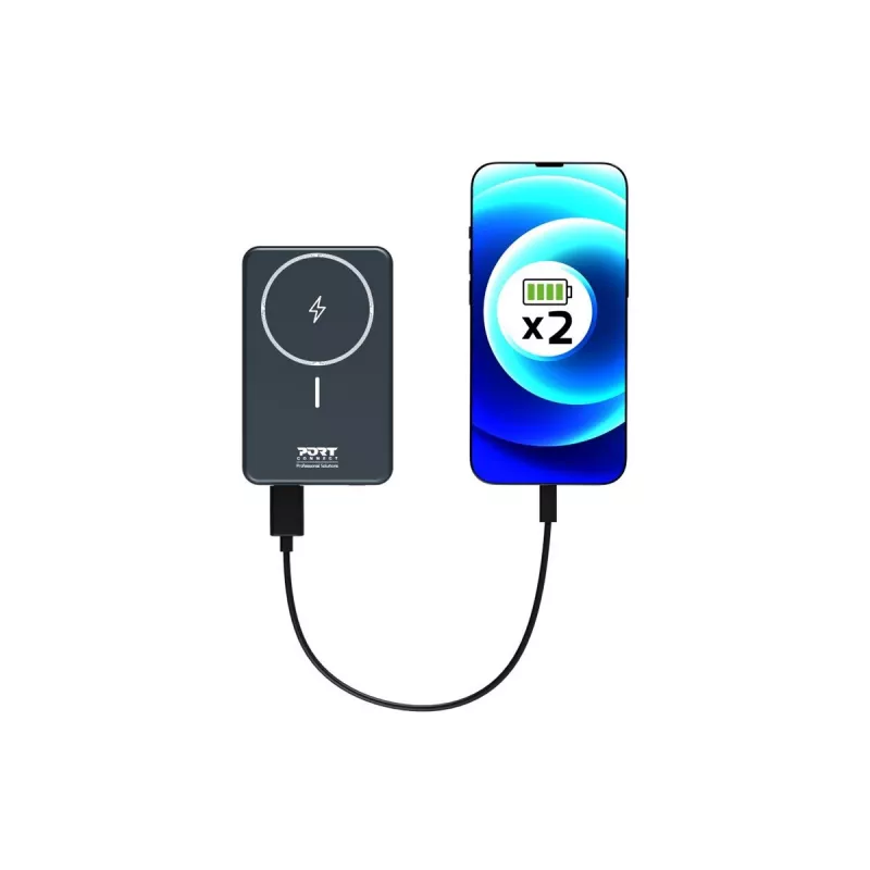 Port Designs 907005 10000 mAh bezvadu uzlādes ārējais akumulators, melns