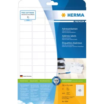Adrešu uzlīmes HERMA Premium A4 38,1x21,2 mm noapaļoti stūri 1625 gab.