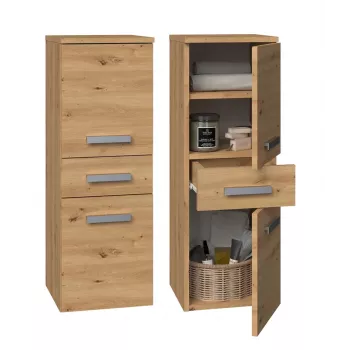 Vannas istabas uzglabāšanas skapis Top e Shop NEL V DDS ARTISAN — brīvi stāvošs, ozolkoka rāmis, 3 plaukti, 300×300×850 mm