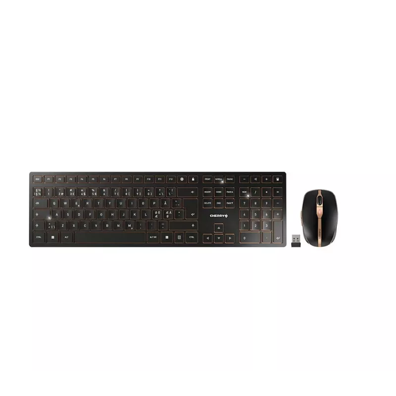 CHERRY DW 9100 SLIM tastatūra un pele, universāls RF bezvadu + Bluetooth, melns