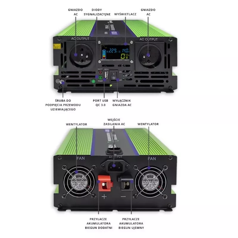 Auto invertors Qoltec Monolith 6000 W zaļš 12 V