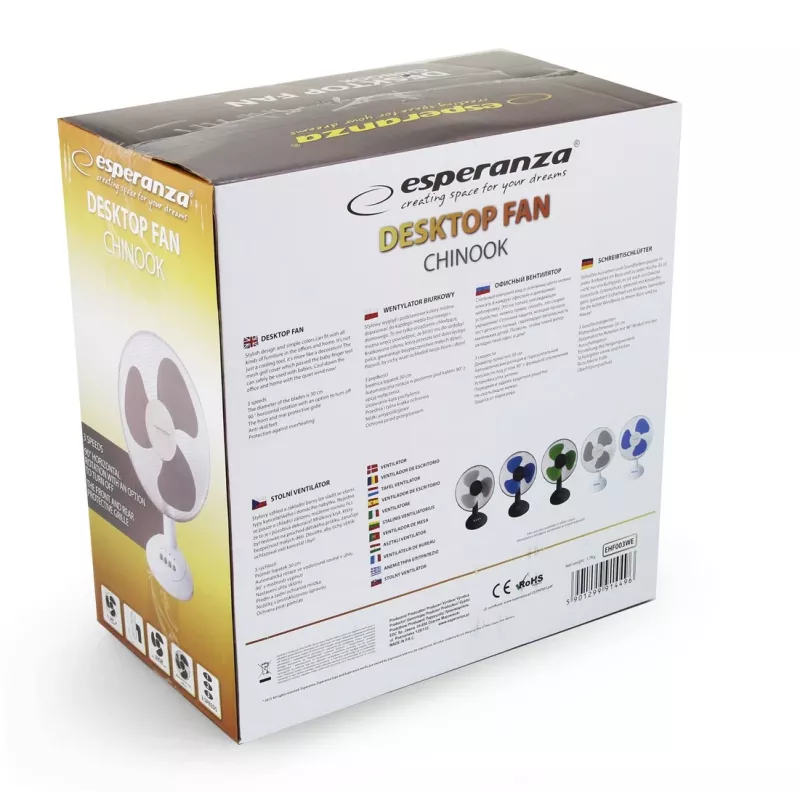 Esperanza EHF003WE, 12'' galda ventilators, balts un pelēks