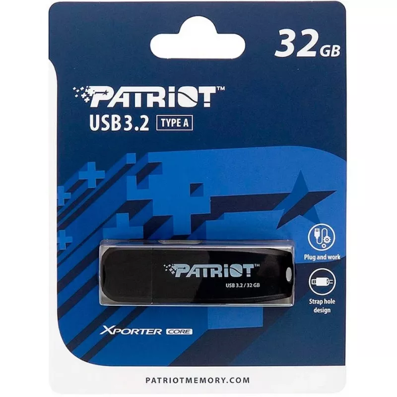 USB zibatmiņa PATRIOT 32 GB USB Type-A 3.2 Gen 1 melna, 80 MB/s, kabatas atslēgu gredzens