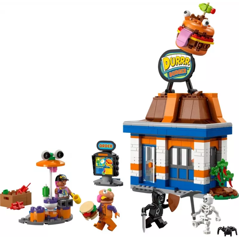 LEGO konstruktors LEGO FORTNITE 77076 Durrr Burger Restaurant rotaļu komplekts — 546 detaļas, 4 minifigūras, 270×180×90 mm