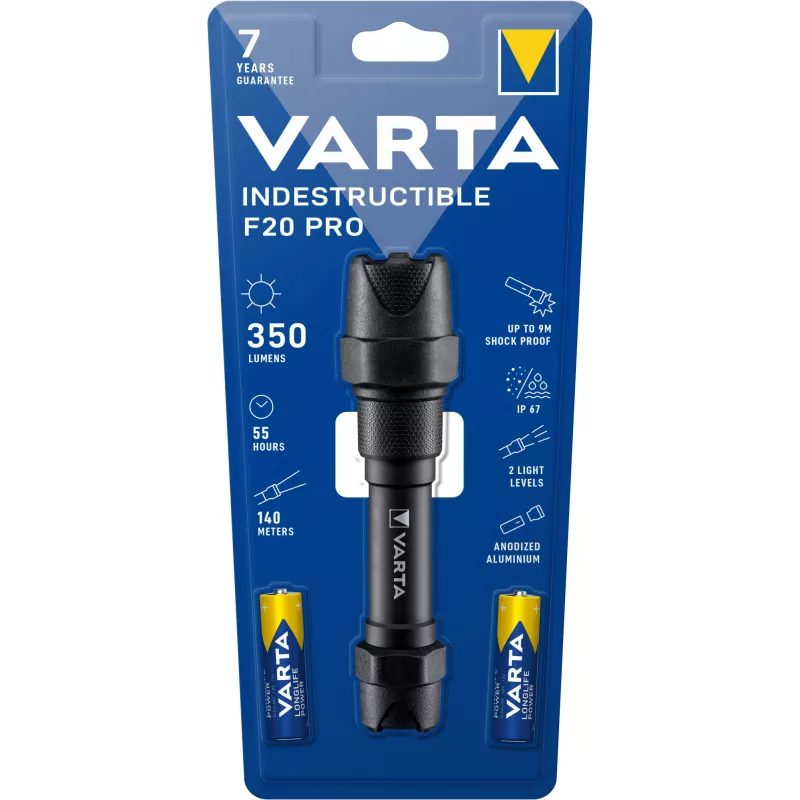 Varta Indestructible F20 Pro - rokas lukturis - melns - Alumīnijs - 9 m - IP67 - LED