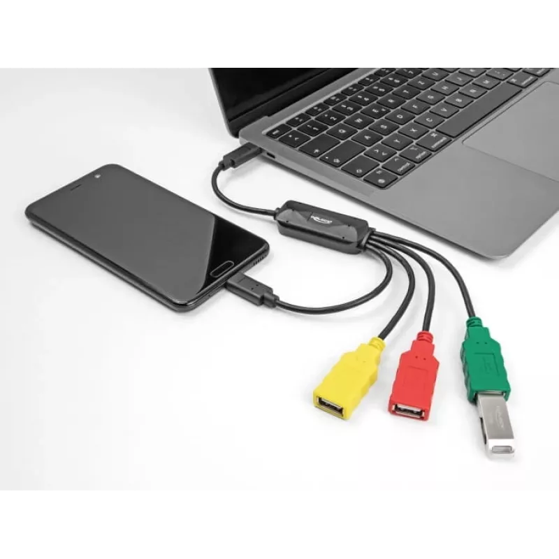 DeLOCK 4 portu USB 2.0 kabeļa centrmezgls USB Type-C uz 3 x USB-A sievišķā + 1 x USB-C vīrišķā