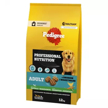 Sausā suņu barība Pedigree Professional Nutrition Adult — mājputni un dārzeņi, 12 kg, olbaltumvielas 20%, tauki 9%