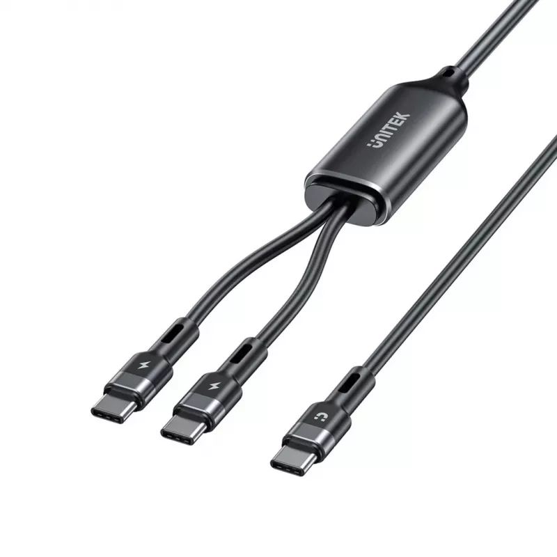 USB-C 2-in-1 kabelis Unitek C14146ABK01 1,8 m, USB-C uz USB-C, 100 W PD, melns