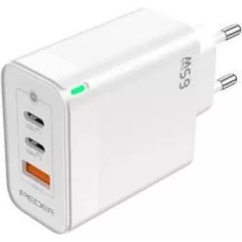 PEDEA Fast Charger„Triple“ 65W GaN USB-C PD USB-A balts - barošanas bloks - USB Type C