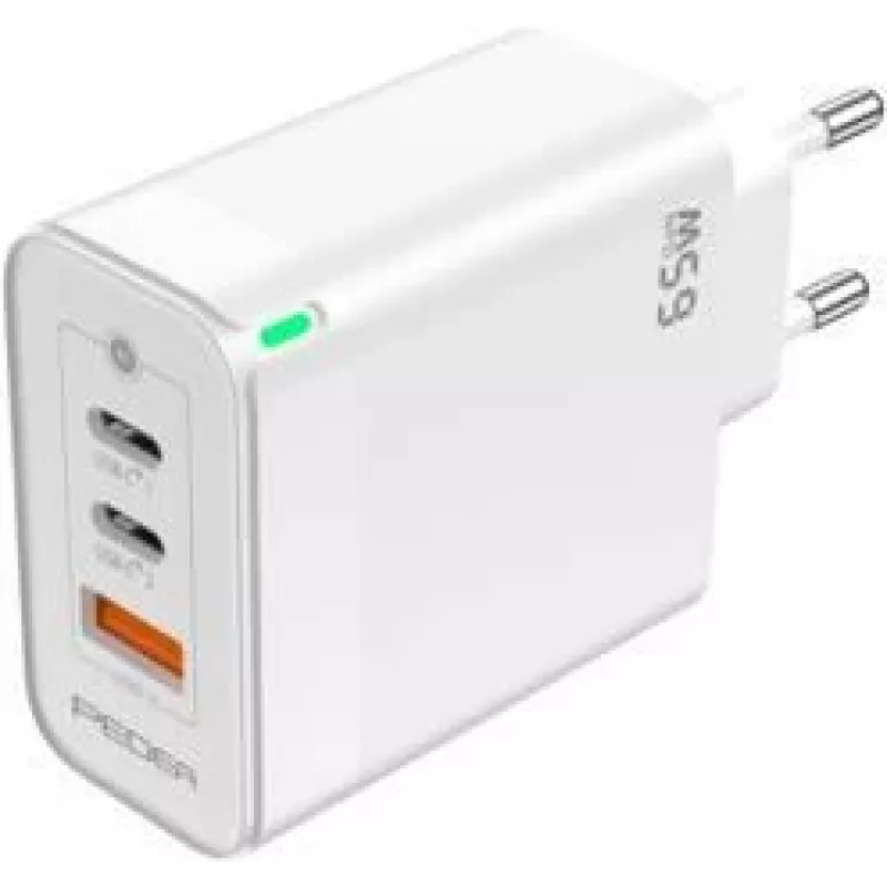 PEDEA Fast Charger„Triple“ 65W GaN USB-C PD USB-A balts - barošanas bloks - USB Type C