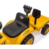 CAT traktors ar piekabi, dzeltens, braucamais