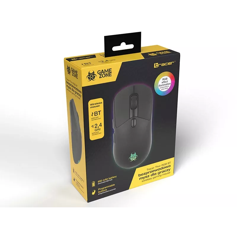 Spēļu austiņas TRACER Gamezone Thor RGB BT Wireless Bluetooth, uzliekamas, iebūvēts mikrofons