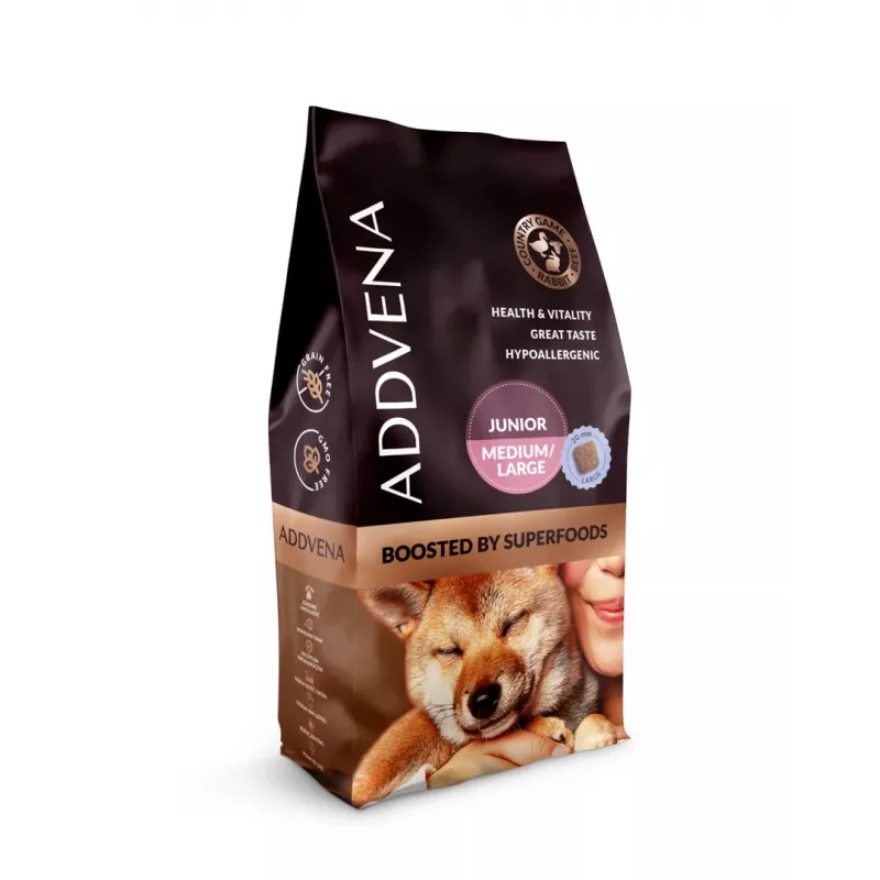 ADDVENA Boosted by superfoods Junior Medium/Large Beef - sausā suņu barība - 10kg