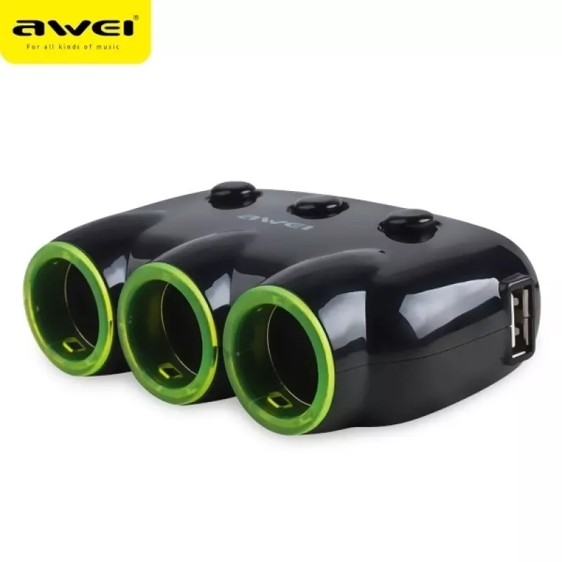 Automašīnas cigarešu pieslēdzēja adapteris Awei C-35 12 V un 24 V strāvas rozetēm