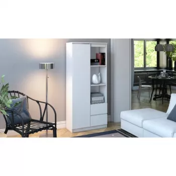 Biroja grāmatu skapis Top e Shop RS-80 BILY BIEL, balta skaidu plātne, 7 plaukti, 800×350×1800 mm
