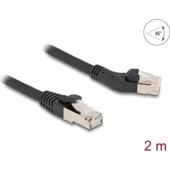 Tīkla kabelis DeLOCK RJ45 Cat.6A 45° pa kreisi leņķveida uz taisnu 2m Melns