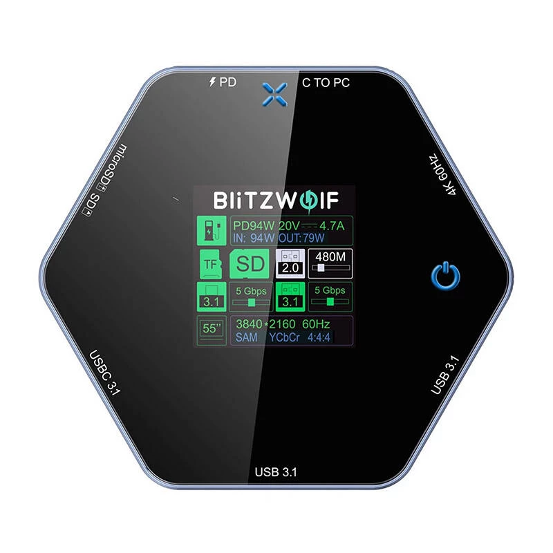 Dokstacija BlitzWolf BW-TH16 8in1 USB 100W ar LCD vieddispleju