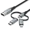Vention USB 2.0 A vīr. uz 3-in-1 Micro-B&USB-C&Lightning vīr. kabelis 1M pelēks alumīnija sakausējuma tips