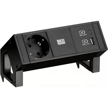 Bachmann DESK2 1x CEE7/3 USB A/C lādētājs, melns (902.9109)