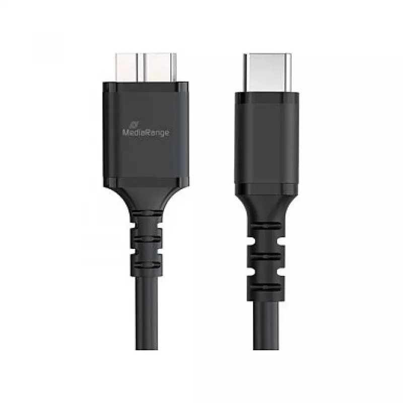 USB kabelis MediaRange MRCS257 0.5 m — Micro-USB B uz USB-C, USB 3.2 Gen 1 (5 Gbit/s), melns