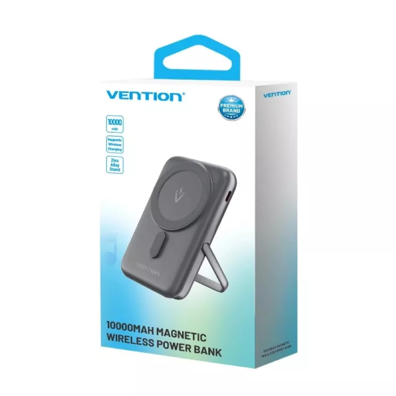 Ārējais akumulators Vention 10000mAh Magnetic Wireless 20W, 1×USB-C, bezvadu uzlāde, melns