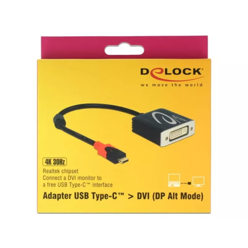 Video kabeļa adapteris DeLOCK 61213 USB Type-C uz DVI 0,2 m melns