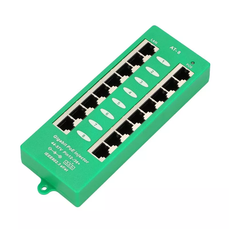 Extralink Gigabit PoE inžektors 8 portu aktīvais, 8 porti Gigabit 802.3at/af, režīms A