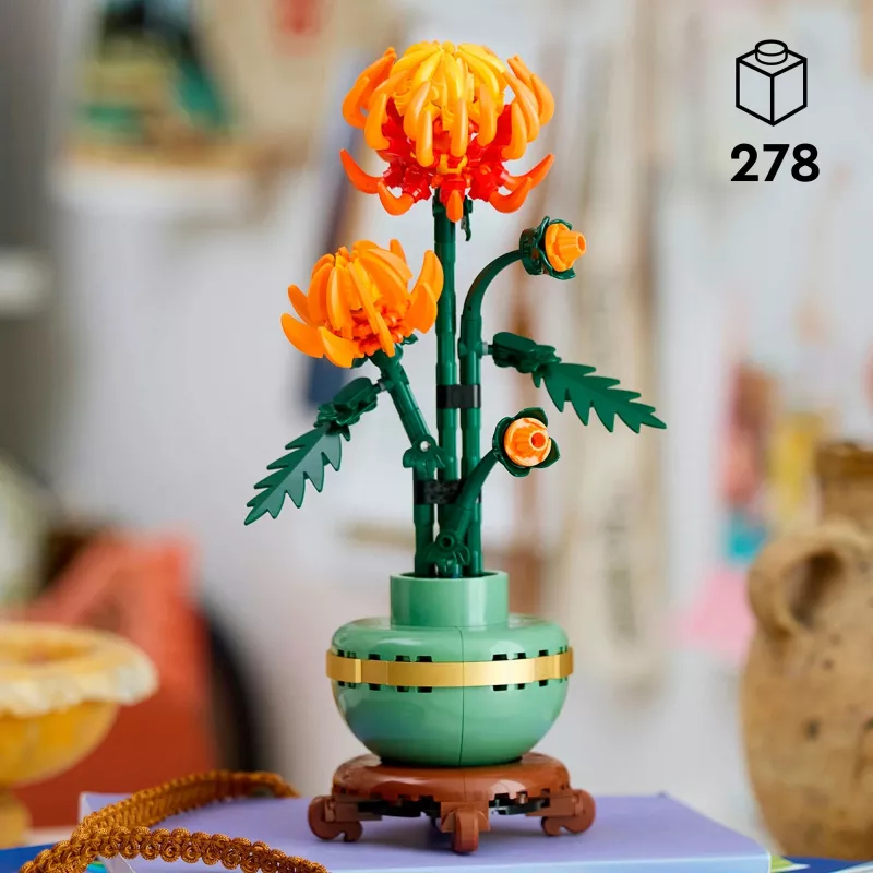 LEGO Icons krizantēmas zieda būvēšanas komplekts – radošs modelis pieaugušajiem, mākslīgā auga dāvana sievietēm, vīriešiem, viņai vai viņam, mājām, birojam