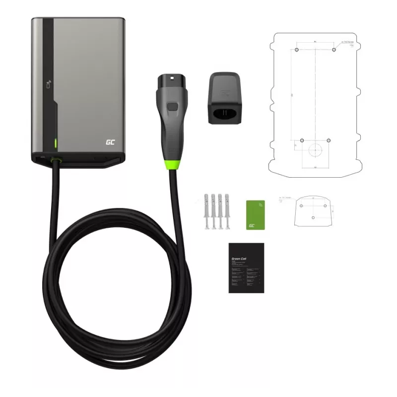Wallbox zaļa Cell GC EVGC021B2250 3.6-22 KW 5m NFC pelēks alumīnijs