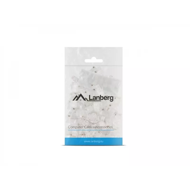 LANBERG RJ-45 vadu savienotājs PLU-6000 Cat6 U/UTP kabeļiem, caurspīdīgs/baltspīdīgs, 100 gab. iepakojumā