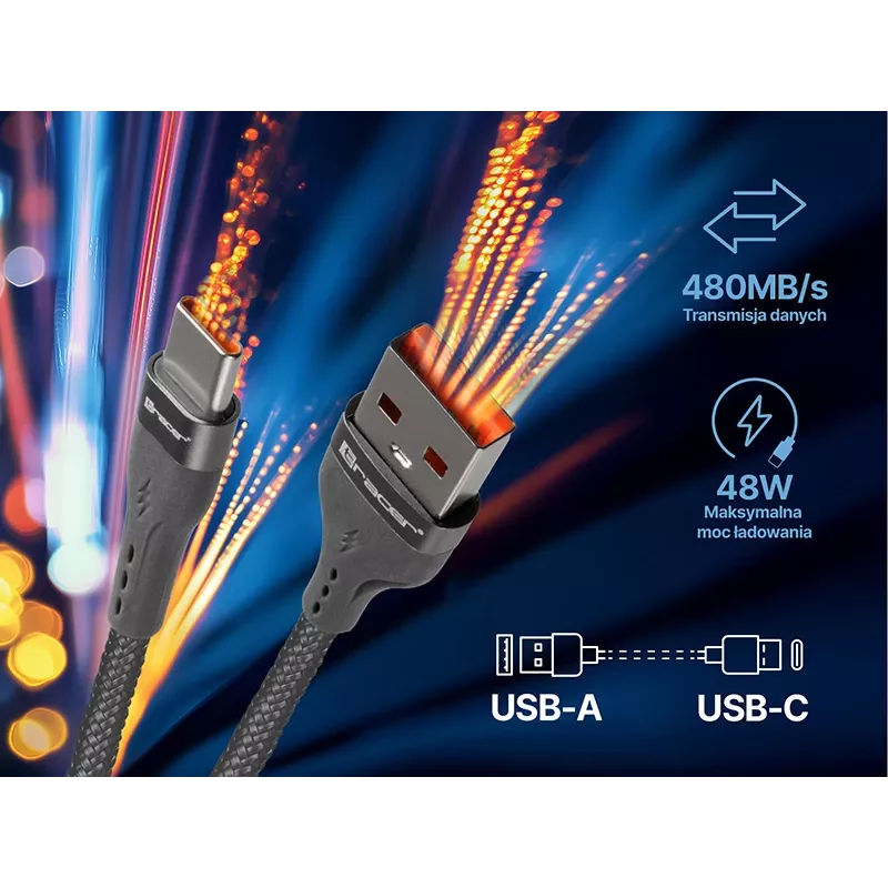 Tracer 47487 USB A - Type C M/M 1m kabelis pelēks